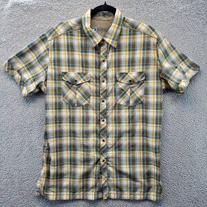 Kuhl Shirt Mens Small Yellow Gray Plaid Snap Button Up Short Sleeve Outdoors S